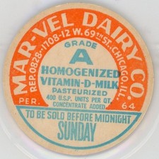 Milk Bottle Cap Insert - MAR-VEL DAIRY CO. - Chicago, IL (Illinois) - SUNDAY picture