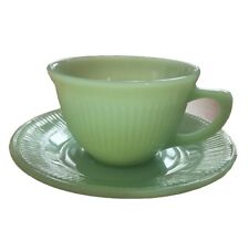 Fire King Jadeite Green Jane Ray Ribbed Cup and Saucer Set Made USA picture
