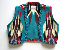 VTG Turquoise Chimayo Blanket Vest by EsCee TuCrafts Santa Fe NewMexico XS/Child picture