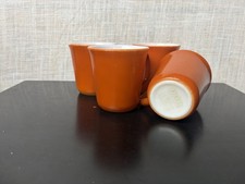 4 Vtg Burnt Orange Milk Glass Coffee Mugs Cups BY PYREX - D Handle Mid Century picture