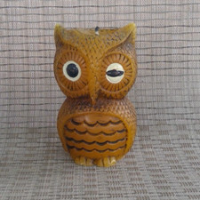 VINTAGE HAND PAINTED WINKING OWL - ANIMAL DELIGHT - CANDLE - DECOR 5 inches picture