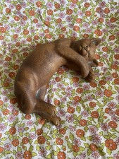 Vintage Studio Pottery Sleeping Cat Ornament Brown Ceramic Figurine picture