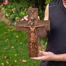 12 inch Antique Wooden Hand Carved Church Wall Crucifix Cross Jesus Christ Gift picture