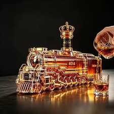 NEW 350ML Locomotive Train Model Glass Liquor Decanter w Stopper Barware Decor picture