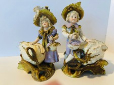 Ernst Wahliss Turn Wien Austrian Porcelain Pair Girl & Boy Figurines / Planters picture