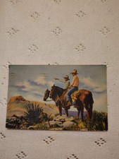 2 cowboys on horse back in Southwest vtg 1941 linen Postcards picture