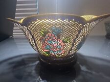 Vtg Chinese PLIQUE A JOUR Translucent Pierced Cut Out Bowl Flowers 7.25x4 Inches picture
