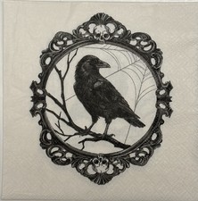 two Individual beverage paper napkins decoupage Crow Fall Raven Halloween Scary picture