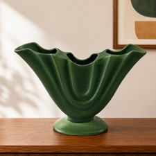 Vintage Camark Pottery 288 Fan Vase Green Matte Art Deco USA Console Vase picture