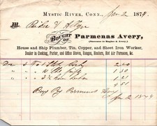 Parmenas Avery 1874 Parker V Allyn Mystic River CT Antique Letterhead TB11 picture