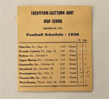 1938 antique TREDYFFRIN-EASTTOWN HIGH SCHOOL FOOTBALL SCHEDULE berwyn pa  picture