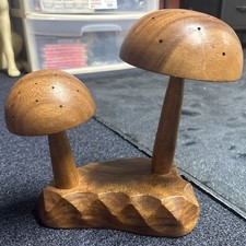 Vintage Mushroom Hors D'oeuvres Holder Dolpfin Genuine Monkey Pod Wood MCM picture