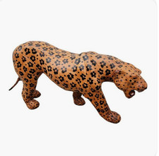 Beautiful Vintage Genuine Leather Wrapped LARGE Leopard Figure 34