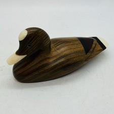 Vintage Wood Carved Duck Sculpture With Marquetry & Other Inlay Detail 5”L x 2”W picture