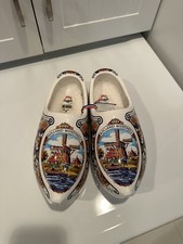 Holland Windmill Wood Dutch Clog Shoes Hand Carved Painted Floral NWT Vintage picture