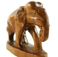 Folk Art 1965 Small Wood Hand Carved Elephant Figurine Sculpture made in Bangkok picture