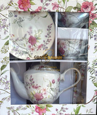 Beautiful Grace Teaware - Pink Camellia - Pattern Fine Porcelain 7 Piece Tea Set picture
