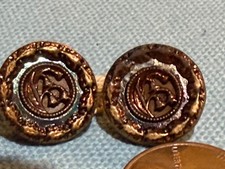 2 VTG Art Nouveau Mirror Twinkle Back Brass Floral Motif Buttons picture