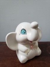 Vintage Porcelain Elephant Bank Raised Trunk picture