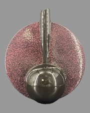 Unique Sculptural Glazed Art Pottery Vase Black Base Pink Speckled Disc 14.75