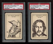 PSA 9 ROBERT LOUIS STEVENSON Two Spectacular 1934 Snap Quiz Card TREASURE ISLAND picture