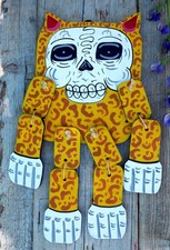 Day of the Dead Skeleton Jaguar Man Doll Marionette Wood Handmade Mexican Folk picture