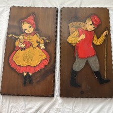 1960’s European Folk Art Wooden Relief Plaques German Hand Painted, 212 picture