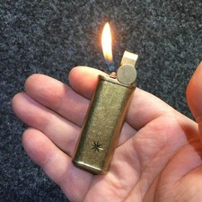 Vintage Brass Pipe Lighter Refillable Angled Flame Flint Wheel Pocket Size picture