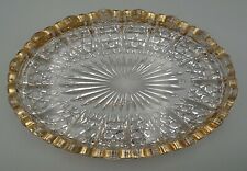 Vintage Small Oval Gold Scalloped Edge Starburst Center Glass Tray  picture