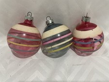 Vintage Shiny Brite Unsilvered Striped Ornaments (3) Pink And Blue picture