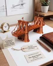 Hand-Finished 3D Printed Brooklyn Bridge Model, Metallic Bronze NYC Landmark Re picture