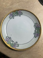Antique Krister KPM Germany Hand Painted Violet Plate Art Nouveau Gold Rim picture