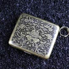 Vintage Metal Cigarette Case Box Tobacco Holder for 20pc King Cigarettes picture