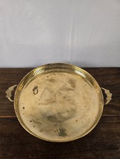 Vintage Round 11.25 In Brass Filigree Butler Vanity Serving Tray With Handles picture