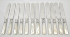 12 Antique Meriden Cutlery Co. 1855 Sterling Silver Ferrule Dinner Knives picture