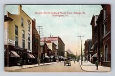 Burlington VT-Vermont, Church Street Looking North, Vintage c1907 Postcard picture