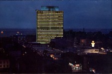 BC Electric Building ~ night Vancouver British Columbia Canada ~ aerial 1970s picture