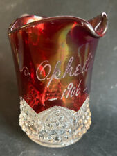 Ruby Red Cranberry Glass Creamer Pitcher Souvenir  with Name - Ophelia 1906 picture