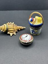 LOT OF 3 VTG Trinket Boxes  Direct Connection & Midwest CLOCK, SAND PAIL & SHELL picture