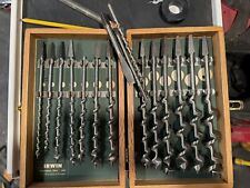 Vintage Irwin Set Oak Boxed Auger Hand Drill Brace Bits W/Brace picture