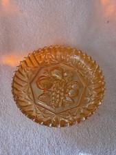 Dugan Style Carnival Glass Marigold Sawtooth Rim Fruit Design Bowl/Trinket Dish picture