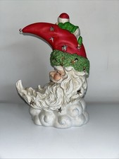 Vintage 1994 ceramic Hudson's Santa Claus and elves moon tealight holder picture