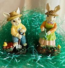 Vintage Mr. and Mrs. Easter Farmer  Bunny 4.25”Resin Decorations picture
