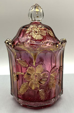 EAPG Northwood Gold Rose in Ruby Candy Jar Maidens Blush With Gold Gild picture