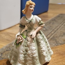 Vntg Lefton Southern Belle Lady Planter #2587 Sage Green Rose Dress Japan picture