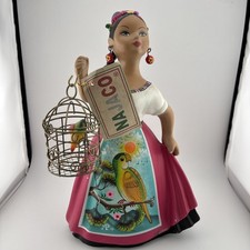 Najaco Mexican Lupita Figurine w/ Parrot Bird Cage Tonala Mexico picture