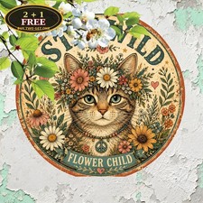 Stay Wild Floral Sign Bohemian Botanical Inspirational Round Metal Plaque 8x8 picture