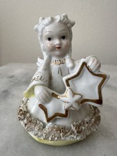 Vintage Norcrest Japan Christmas Angel Double Star Spaghetti Gold Trim Figurine picture