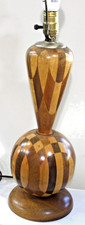 Vintage Mid Century Modern Hand Turned Inlaid Wood Parquetry Table Lamp 24