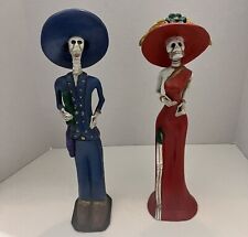 Vtg Hand painted Catrina & Catrin Couple Day Of The Dead Statues picture
